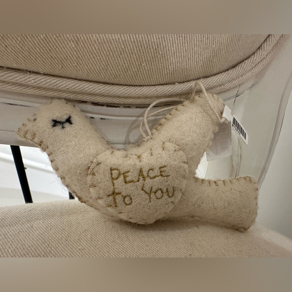 Handmade wool Embroidered Christmas ornament peace NWT